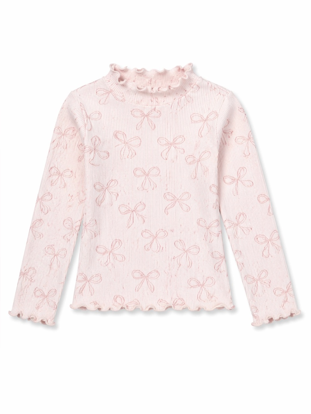 Bagdley Mischka Girls' Pink Ruffle Neck Long-Sleeve Top